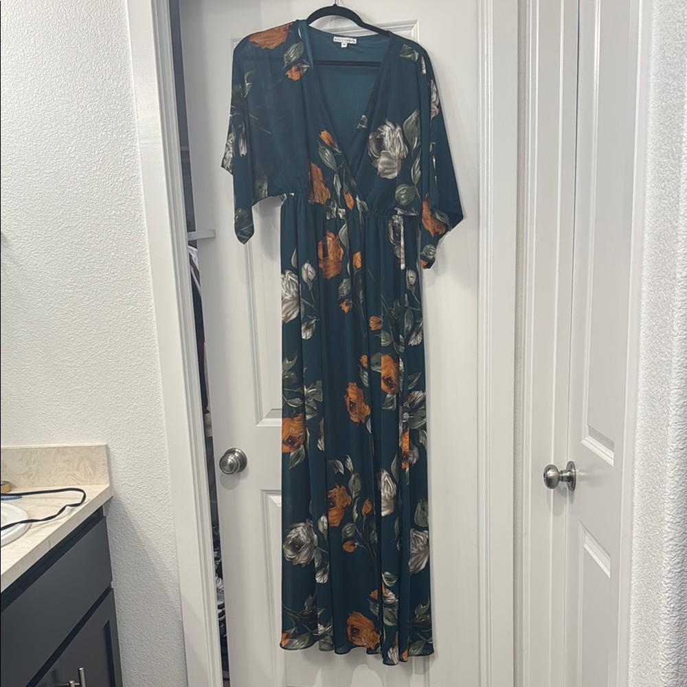 Baltic Born Dark Green Floral Kimono Maxi Dress